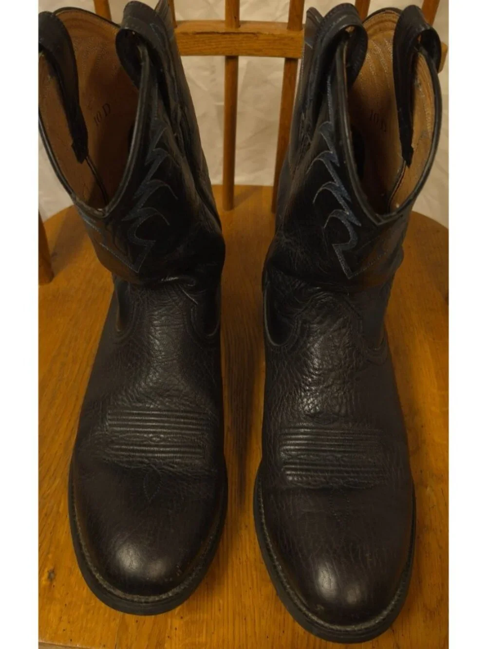 Ariat Mens Black Western Cowboy Leather Mid Calf Boots Top Blue Stitching 10 D
